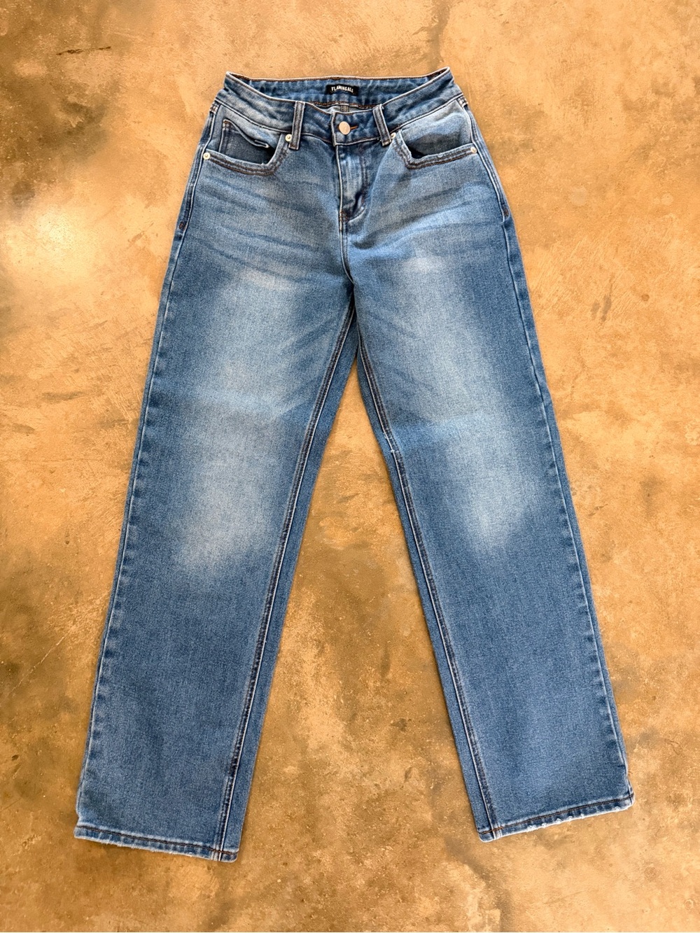 Flamingals High Rise Straight Leg Jeans Size 1 Blue Stretch EUC